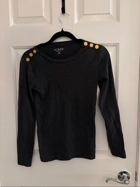 J. Crew gray  Long-Sleeve Top with Gold Shoulder Buttons